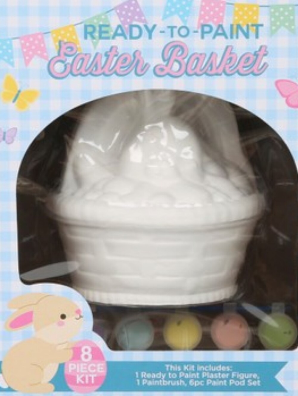 READY-TO-PAINT KIT - Easter Bunny Basket - White with Pastel Paint Pods - NWT